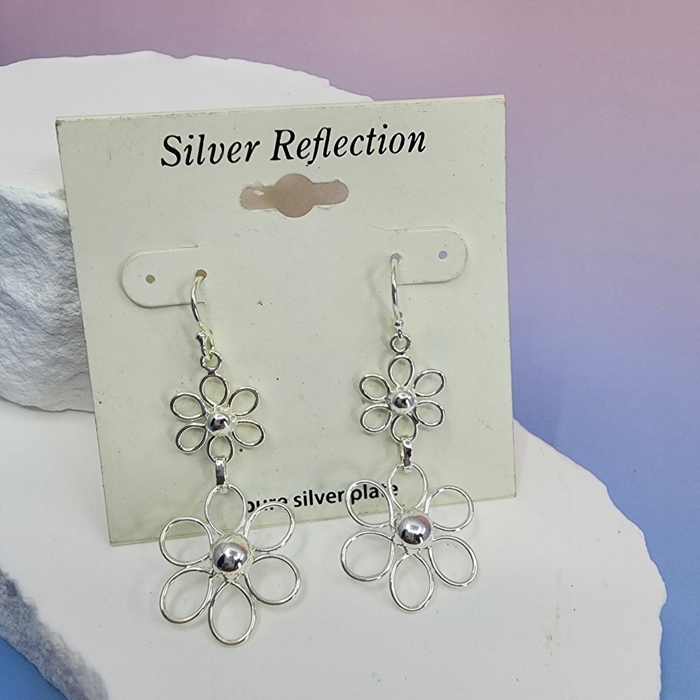 Silver Reflection Silver Plated Daisy Dangle Earrings Floral Statement Y2K Gift